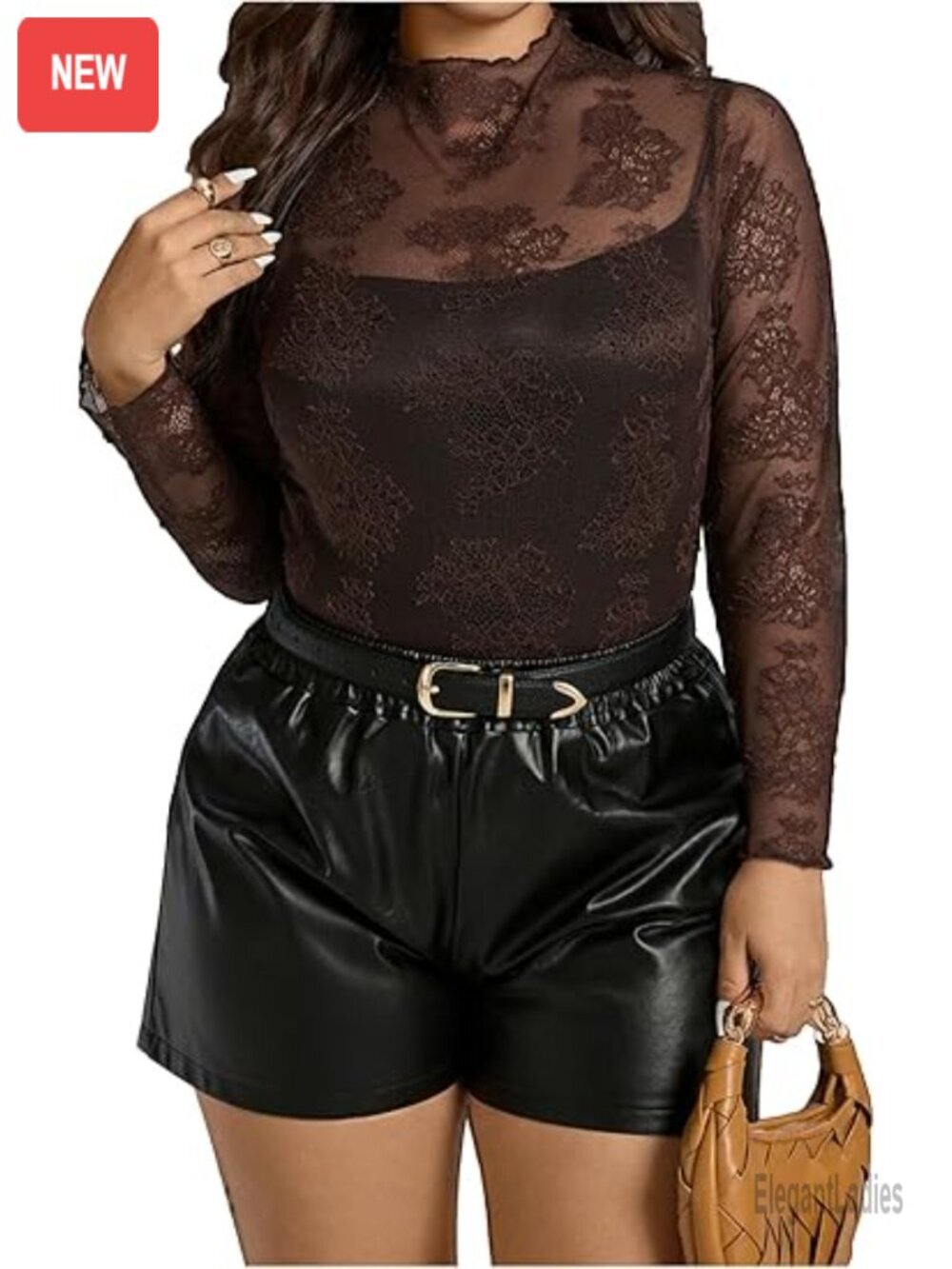 Plus Size Sheer Mesh Mock Neck Long Sleeve Top